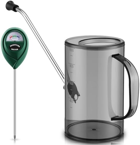 Plants Watering Can for Indoor Plants with Long Stainless Steel Spout & Soil Moisture Meter Long Spout Watering Cans for House Plant, Pot Flower, Succulent, Garden(Gray,1 L,Cylindrical) by Ferrochef
