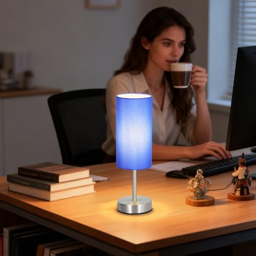 RISLG 2 Pack Small Table Lamps for Bedroom, Bedside Lamps for Nightstand with Wire Switch, Minimalist Modern Desk Lamps with Linen Fabric Shade for Kids Room Living Room Office Dorm, Bulb Included - Image 6