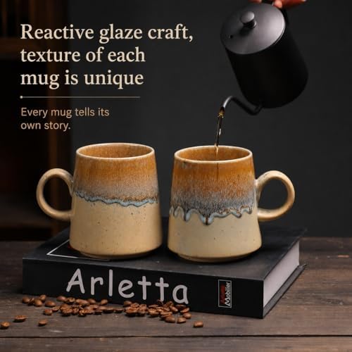 15oz Retro Japanese style Handmade Ceramic Coffee Mug - Unique Vintage Pottery tea cup, Lead-free Artisanal stoneware ceramic tea mug, Dishwasher & Microwave Safe Coffee cup for office and home - Image 4