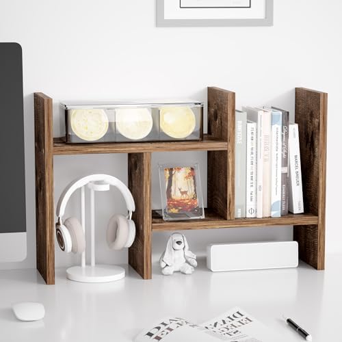 Jerry & Maggie Desktop Organizer Office Storage Rack Adjustable Wood Display Shelf Free Style Double H, Multi-Functional Mini Bookshelf for Desk Natural Stand (Natural Wood Tone) by JERRYMAGGIE