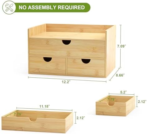 Bamboo Desk Organizer with Drawers, Desktop Storage Box for Office Supplies - Image 3