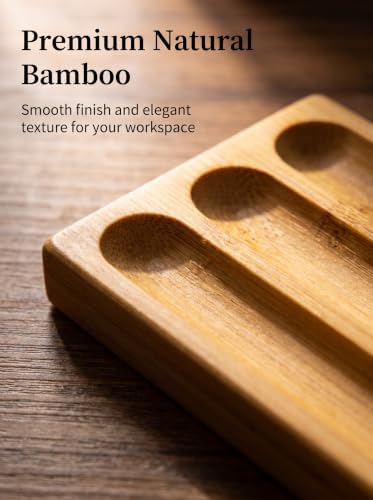 Natural Bamboo 3 Slot Pen Tray, Wooden Pen Holder Desk Organizer for Fountain Pens, Markers, Makeup Brushes, Minimalist Office Desk Storage Tray - Image 5