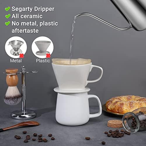Segarty Pour Over Coffee Maker, Single Cup White Ceramic Coffee Dripper, Size No.2 Reusable Filter Cone Drip Holder Slow Brewer with 3 Holes Flat Bottom for Home, Office, Travel, Camping - Image 3
