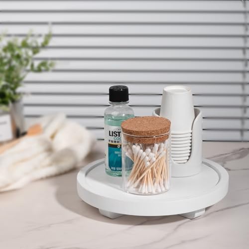 Round Decorative Tray Farmhouse Kitchen Decor Soap Dish, 8" White - Image 2