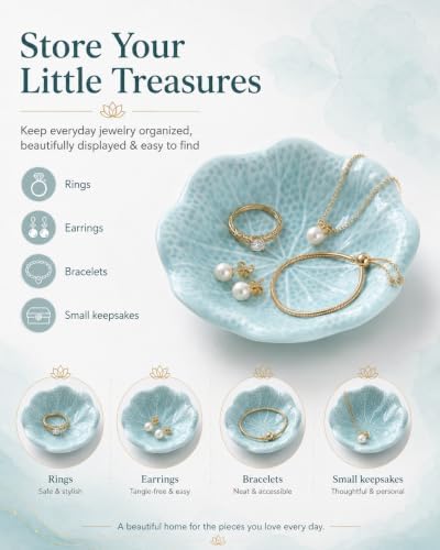 Ceramic Jewelry Dish Tray, Lotus Flower Tray, Elegant Vanity Trinket Holder for Rings Earrings Necklace, Minimalist Decorative Organizer Plate for Nightstand Desk Bathroom, Gift for Women - Image 6