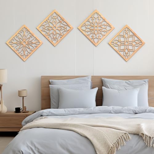 KOYILTD 4 Pcs Thicken Wooden Wall Art Rustic Farmhouse Flower Wall Art - Image 4