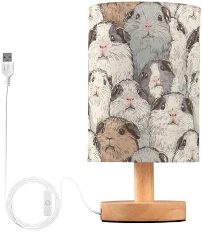 Fustylead Cute Guinea Pig Lovely Animal Bedside Table Lamps with USB Port for Bedroom Lamp Accent Table Lamp Small Nightstand Lamp Sturdy Linen Shade Wooden Base Decorative Lamps for Kids|Dorm|Home by Fustylead