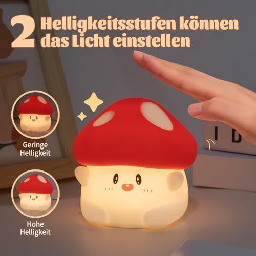 Rytinazzz Silicone Night Light for Kids, 50H Long Battery Mushroom Lamp, Gift for Kids, Cute Bedside Light for Girls Room, Rechargeable Tap Control - Image 2