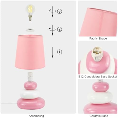 LULE Pink Small Table Lamp for Living Room as Bedside Table Lamp for Bedroom,Modern Ceramic Kids Night Table Lamp,Φ6.5×H12.2IN,Bulb Excluded - Image 6
