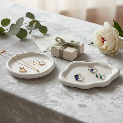 Patelai 2 Pcs Ceramic Jewelry Tray, Cloud Trinket Dish for Women White by Patelai