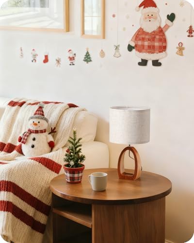 Small Table Lamp, 14.2" Cute Little Desk Lamp, Wood Bedside Lamp with Linen Lampshade, Modern Nightstand Lamp for Bedroom, E26 Base, Bulb Not Included, Beige and Dark Natural LE07TL05 - Image 3