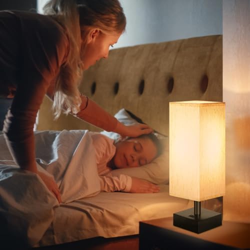 DEGNJU Small Lamp for Bedroom, Bedside Lamps for Night Stands, Mini Minimalist Table Lamp With Square Flaxen Fabric Shade, 11 Inch Desk Reading Lamp for Dorm Living Room Office, 1 Pack - Image 4