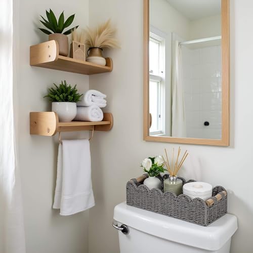 CubesLand Scalloped Toilet Paper Storage Basket W/Handle for Home Decor - Image 2