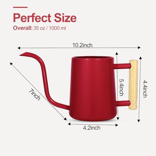Watering Can Indoor Plants, 35 oz/1000 ml Metal Stainless Steel Watering Can Pot with Long Spout for Indoor House Plants Bonsai Outdoor Garden Flower Decorative (Red) - Image 3