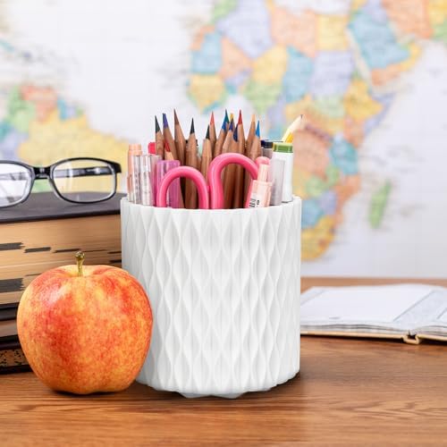 Pen Holder - 360° Rotating, 5 Slot Pen Holder For Desk. Pencil Holder For Office,School,Dorm Room&Vanity, Desk Accessories(White) - Image 4