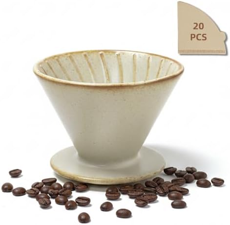 DIF DECO Ceramic Pour Over Coffee Dripper, Reusable Porcelain Portable Pour Over Coffee Maker, Slow Brewing Accessories with 1 Holes for Home, Office, Travel, Camping (Matte Yellow) by DIFDECO