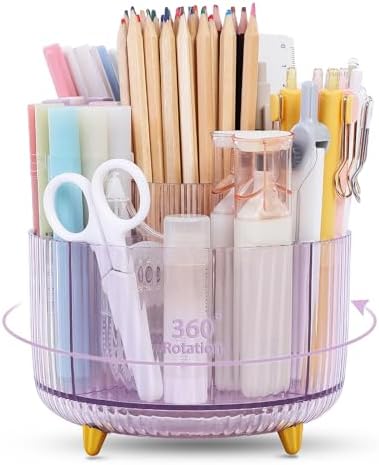 SKYDUE Rotating Pencil Pen Holder, Pen Organizer with 5 Slots - Aesthetic Desk Organizer and Accessories for School, Home, Office Supplies by SKYDUE