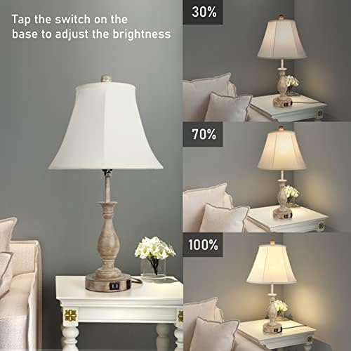 LALISU Farmhouse Table Lamp Touch Control 3-Way Table Lamp with USB Charge - Image 2