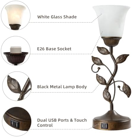 Touch Bedside Table Lamp for Living Room with 2 USB C+A Ports - Image 5