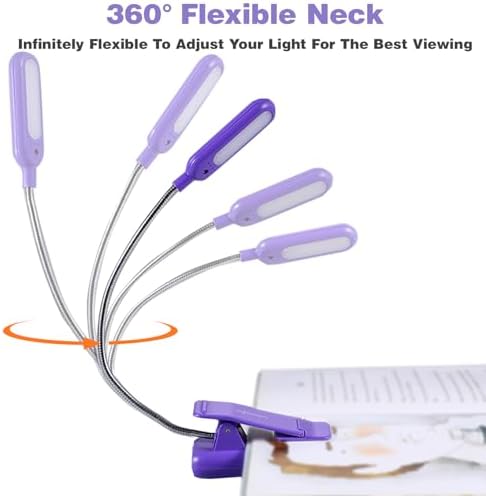 VAVOFO Rechargeable Book Light for Reading in Bed Kids, 7 LED Reading Light with 9-Level Warm Cool White Daylight, Eye Care Lamp with Power Indicator for Bookworms (Dark Purple) - Image 5