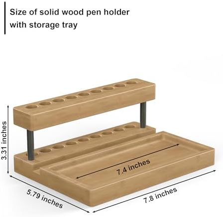 Wooden Pen Holder for Desk, Solid Wood Pen Display Stand with 9 Slots - Image 5