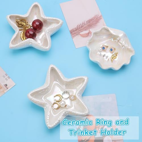 Jewelry Dish Tray For Coastal Beach Room Decor,Cute Ceramic Ring Holder Gift For Women Sister Mom Friend,Decorative Trinket Jewelry Organizer Tray For Rings Earrings Necklaces ets - Image 4
