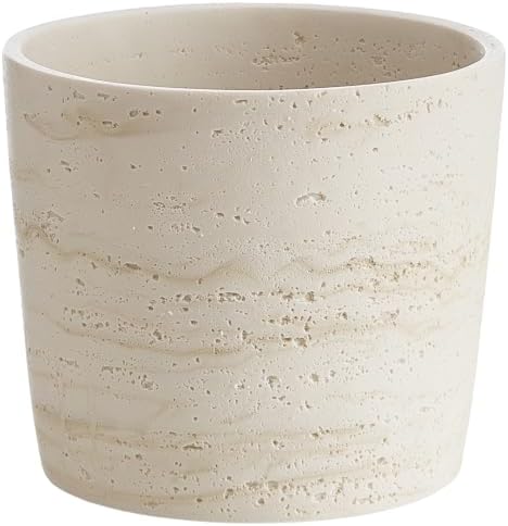 Ekirlin 7 Inch Natural Travertine Textures Plant Pot, Resin Outdoor Planter with Drainage Hole, Removable Rubber Stopper and Non-Slip Soft Pad,Weatherproof Decorative Pot for Indoor/Garden Plants by Ekirlin
