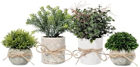 Velener 4 Pack Small Fake Plants Potted Eucalyptus Plants for Home Decor, Boxwood Artificial Plants Indoor, for Bathroom Bedroom Kitchen Office Farmhouse Room Shelf Decor by Velener