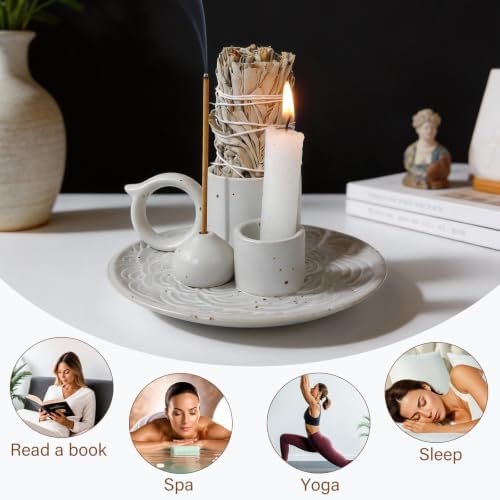 Tnstbiee 4-in-1 White Ceramic Palo Santo Holder, Multi-Purpose Smudge Tray - Image 4