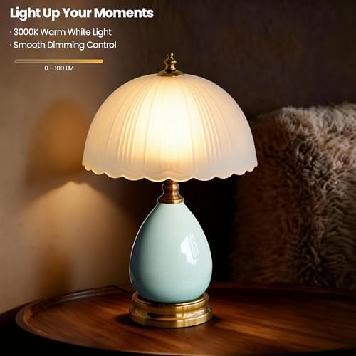 Vintage Ceramic Small Table Lamp with White Glass Shade - Image 3