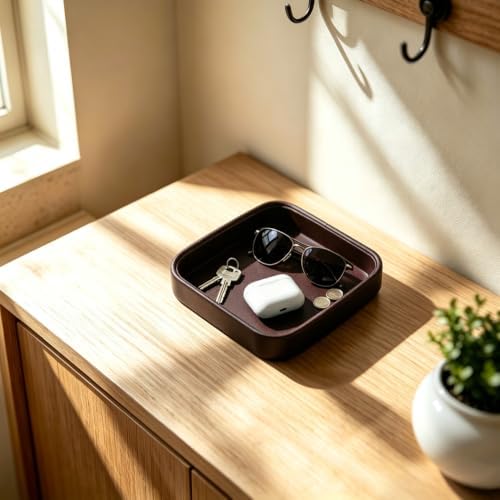 Valet Tray for Men 8.2 X 8.2 inch Simple PU LeatherTray Organizer for Men - Image 4