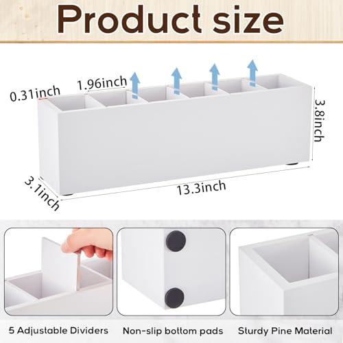 Jetec Wooden Pencil Pen Holder for Desk, White, 6 Compartments - Image 2