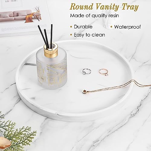 Luxspire 10.63" Resin Marble Round Bathroom Vanity Tray, Marble White - Image 2