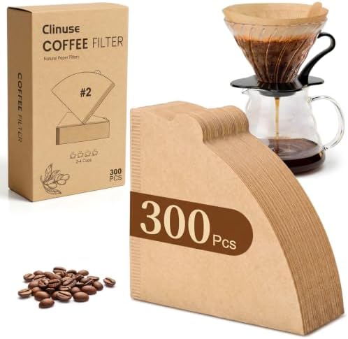 Clinuse 300Pcs Cone Coffee Filters #2, Unbleached Size 02 Coffee Filter by Clinuse