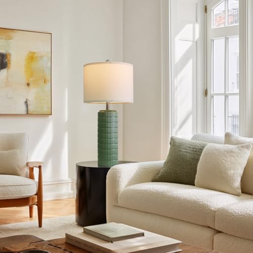PoKat 27.5" Dark Green Ceramic Table Lamps for Living Room, Farmhouse Table Lamps Set of 2 for Bedroom Night Stands, Modern Bedside Lamps for End Side Table, Vintage Nightstand Decor Lamps Home Office - Image 7