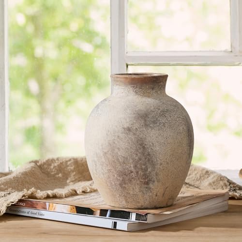 SIDUCAL Ceramic Decorative Flower Vase | 6 Inch Pottery Rustic Farmhouse | Boho | Whitewashed Terracotta Vase for Home Decor, Table, Living Room, Bathroom, Shelf, Mantel Decoration - Image 2