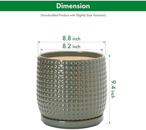 D'vine Dev Beaded Ceramic Pot with Saucer, 8 in, Olive, 27-C-Q-0 - Image 3