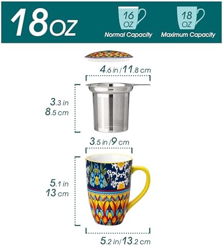 vancasso 18 Oz Tea Infuser Mug with Lid, Golden Lotus Mirage - Image 2