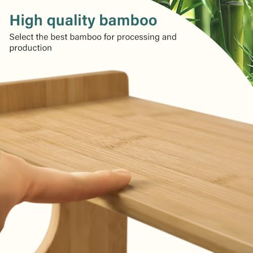 BFTOU Bamboo Desk Organizer Multifunctional 3 Tier Office Table Shelf Bookshelf Supplies Storage Rack for Kitchen Living Room - Image 6