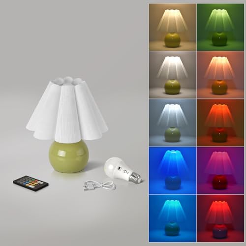 Rechargeable Cordless Green Small Table Lamp, Battery Operated Remote Control LIght Mini Cute Table Lamps for Bedroom Nightstand, Cute Small Table Lamp for Small Spaces for Kitchen Counter, Bookshelf by Unknown