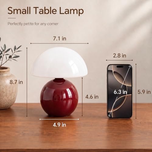 Dawnwake Mushroom Lamp Table Lamp for Bedroom-Small Table Lamps,Wine Red - Image 7