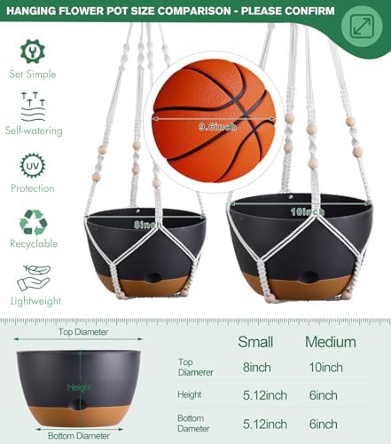 montresor 8 Inch Plant Hanging Basket for Indoor/Outdoor, Self Watering - Image 5