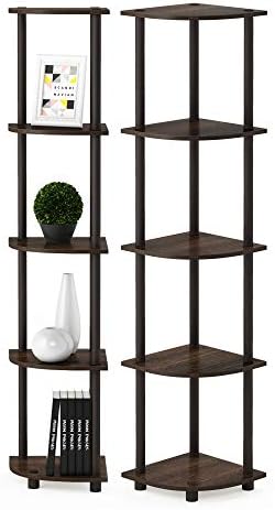Furinno TURN-N-TUBE Corner Shelf Set of 2, 5-Tier Corner Bookshelf, Open Storage Shelves, for Organization and Storage, Living Room, Home Office, Garage, Walnut by Furinno-FitsYourSpaceFitsYourBudget