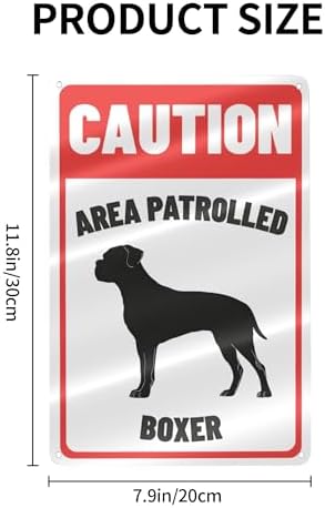 Caution Sign Area Patrolled Boxer Beware Of Dog Sign Aluminum Metal Tin Signs Door Sign Warning Sign For Fence Gate Yard Home Wall Decor 8x12 Inch - Image 2