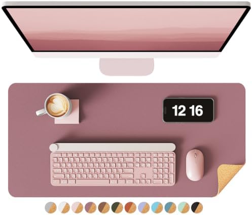 YSAGi Double-Sided Desk Pad, Leather Desk Mat, Eco Cork Desk Pad Protector, Large Mouse Pad for Desk, Waterproof Desk Blotter Pad, Desk Writing Pad for Office Work&Home(23.6"x13.7",Cork+Dark Pink) by YSAGi