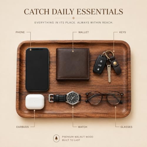 Walnut Valet Tray, Wooden Catchall Tray for Coffee Table & Keys - Image 2