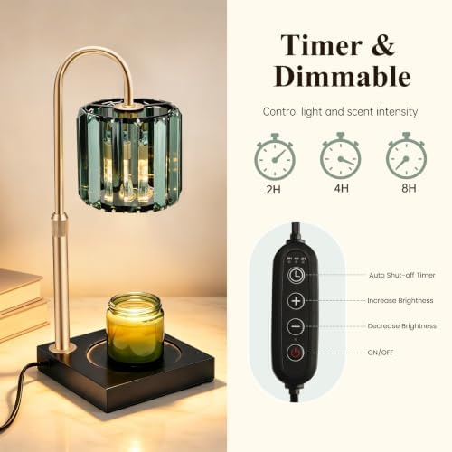Yuichoy Candle Warmer Lamp Green with Timer, Dimmable Electric Candle Wamer Adjustable Height, Gifts for Women Mom, Glass Modern Candles Melter Lamp - Image 5