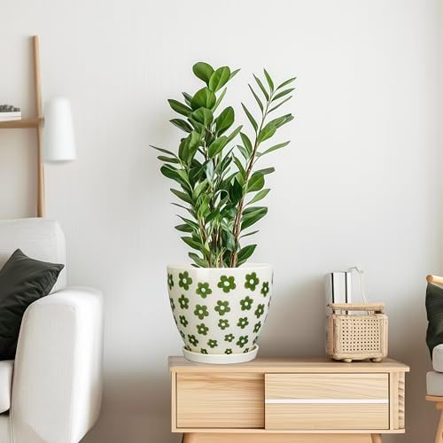 MPotTo 8.2 Inch Plant Pot - Ceramic Flower Pot, Petal White - Image 6