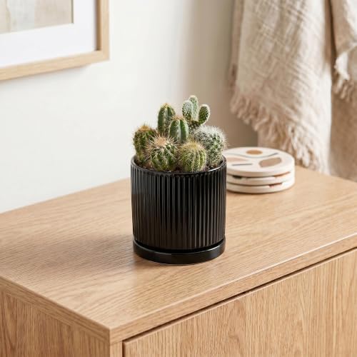 Ceramic Plant Pots, 4 Inch Pots for Plants, Round Flower Pot, Black - Image 5