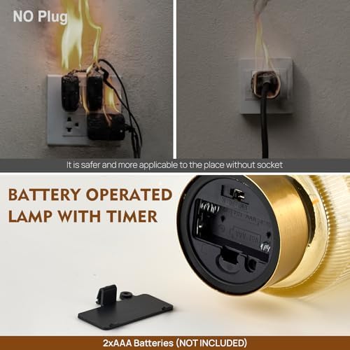 Small Battery Operated Lamp with Timer, Ribbed, Amber - Image 4